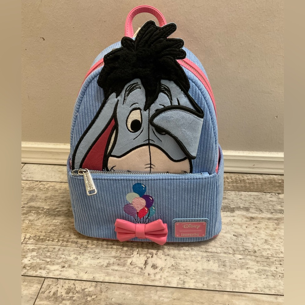 NWT Loungefly Eeyore peeking curdoroy backpack